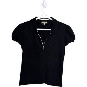 Burberry London Nova Check Trim Puff Sleeve Polo Shirt